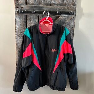 Men's Ray Ban Full Zipper Light Weight Jacket Black, Pink & Turquoise - Size L